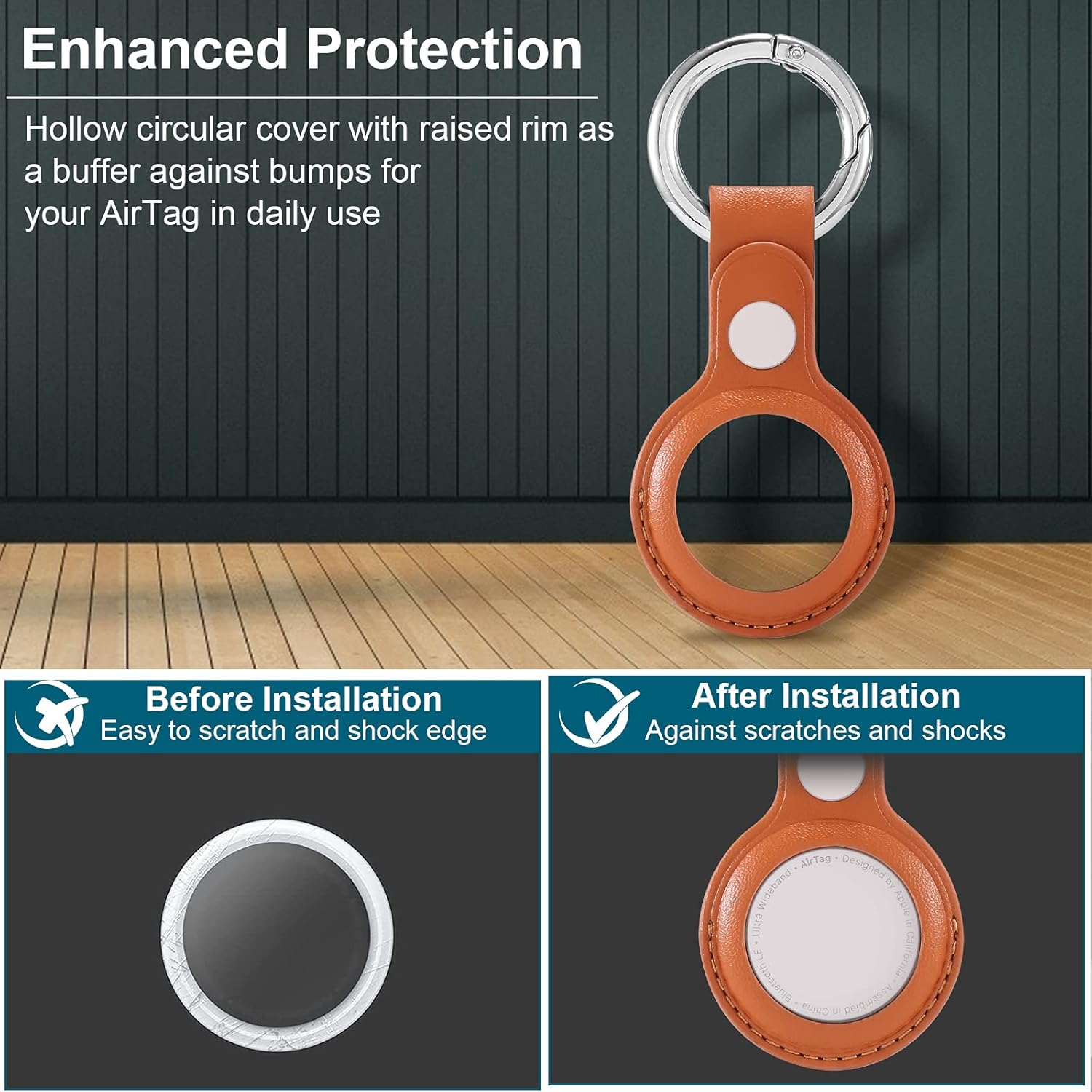 airtags case 2 pack leather airtags holder anti lost airtags keychain protective cover with key ring for airtag 2021 anti scratch non slip airtags