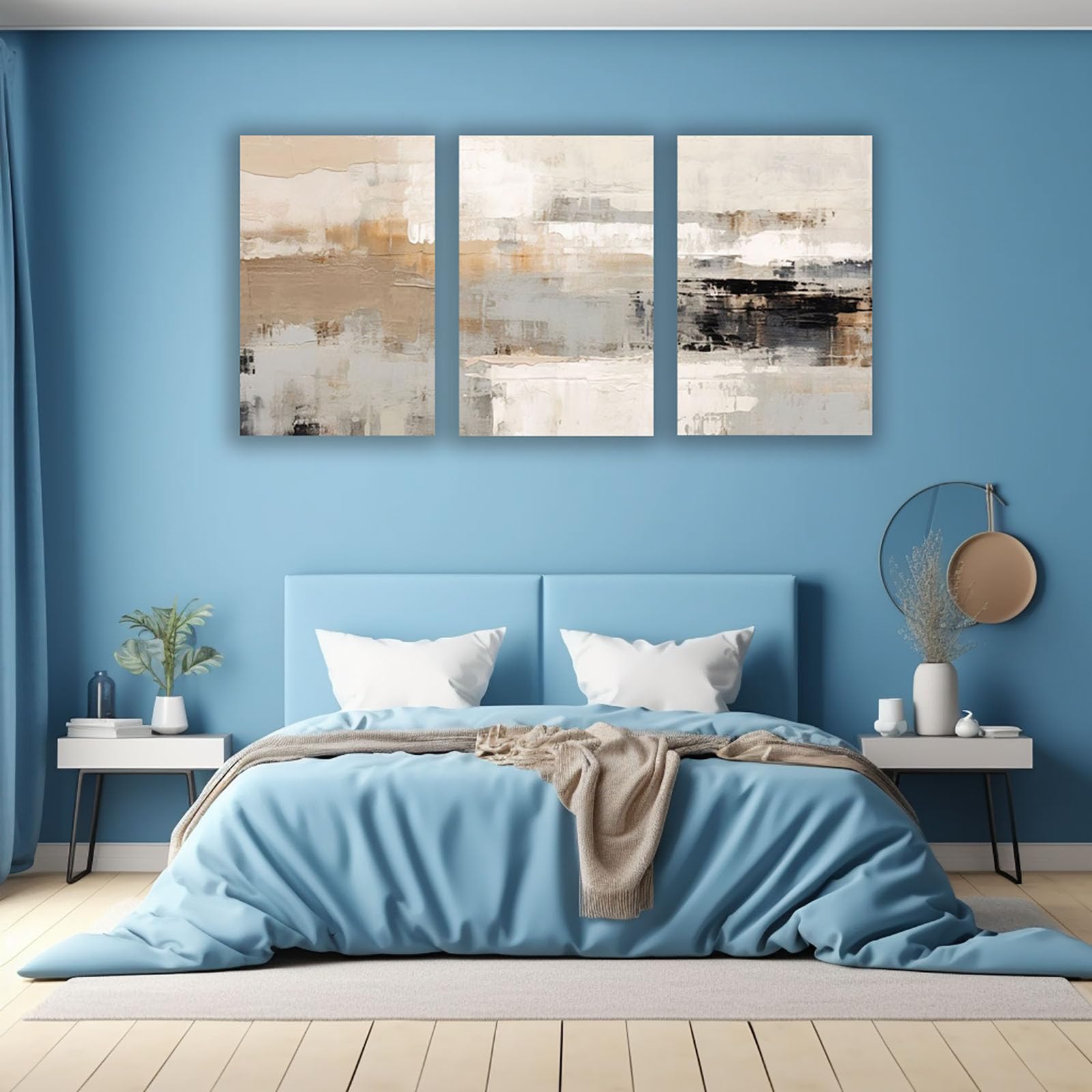 AMXBZC 3-teiliges Set Abstrakt Bild auf Leinwand Retro-minimalistisches Muster Schlafzimmer Bilder Wandbild Wohnzimmer Kunstdruck Wanddeko - Kunst Modern Büro(Beige)-40x60cmx3 Gerahmt
