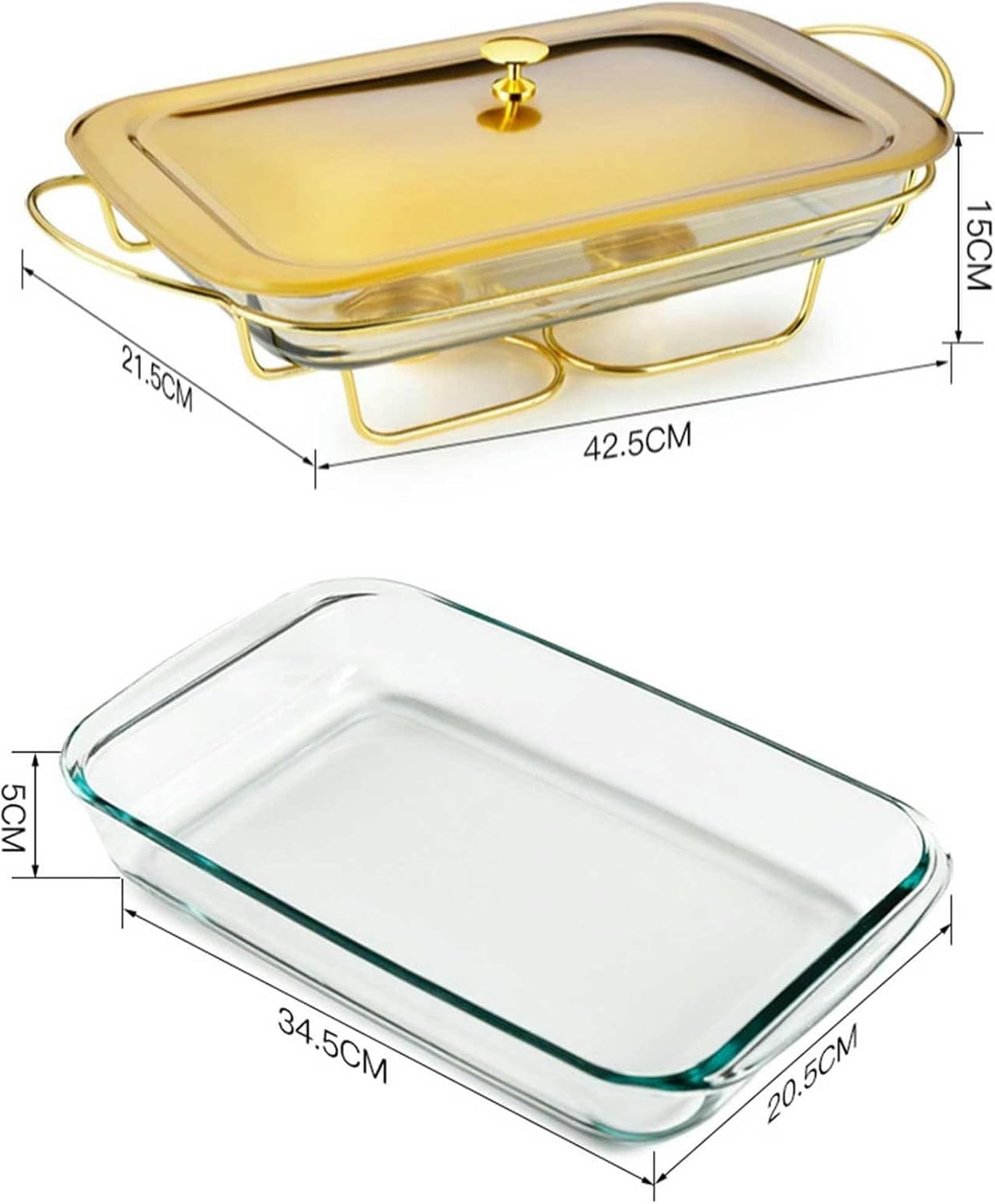 Set da Buffet con Scaldavivande, Vassoio Riscaldante con Coperchi - Posate da Buffet in Acciaio Inossidabile con Piatti in Vetro - Set da 2 Litri per Scaldavivande E Scal（Silver）