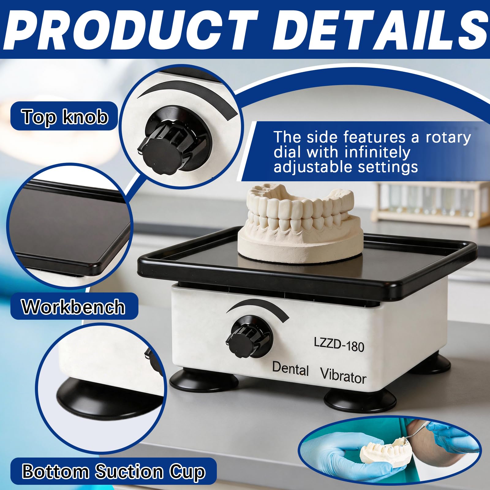 Vibrador de Yeso Dental, 150W 220V Oscilador Eléctrico Cuadrado para Laboratorio Odontológico Velocidad Ajustable Mesa Vibratoria Profesional para Mezcla de Escayola Resina y Moldes