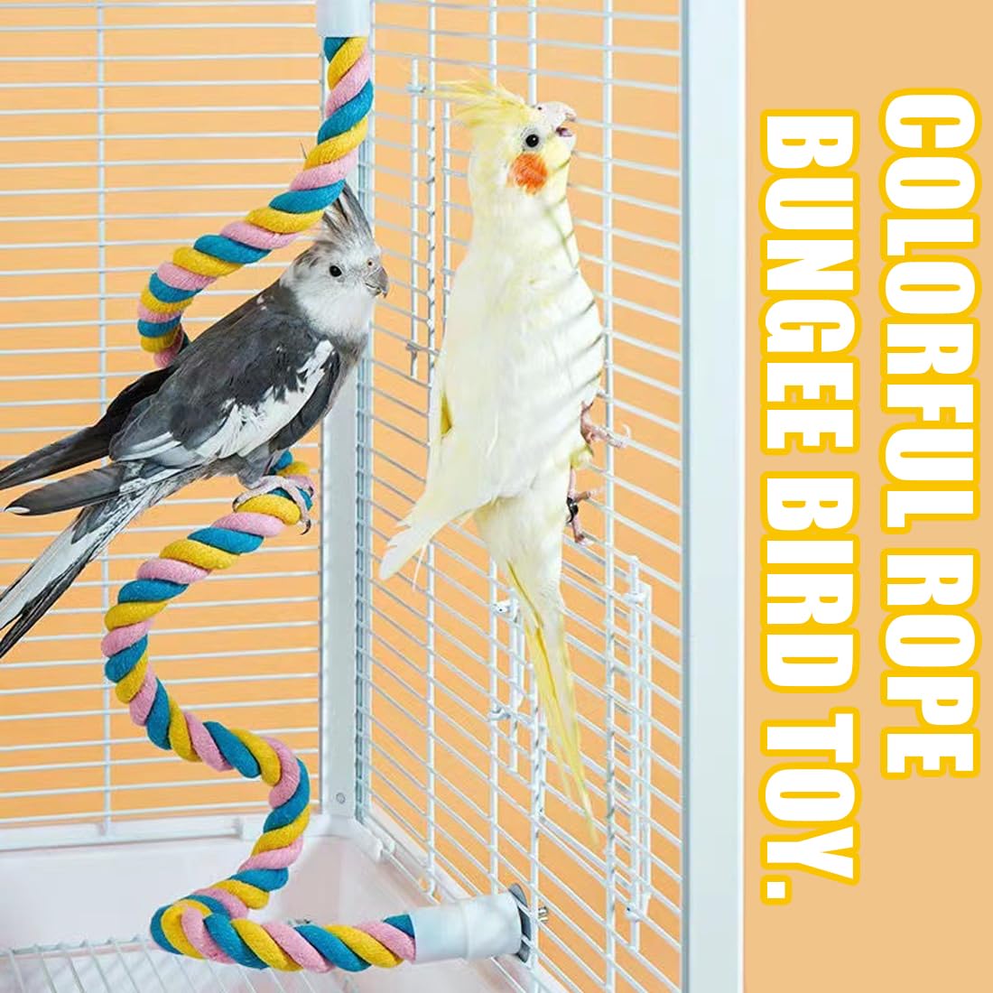 WeddHuis Altalena per Uccelli, Giocattoli da Appendere in Gabbia Altalena Resistenza al Morso con Corda di Cotone Giocattolo Posatoi Giocattolo Pappagallo Rompi Noia per Calopsitte,Pappagallini