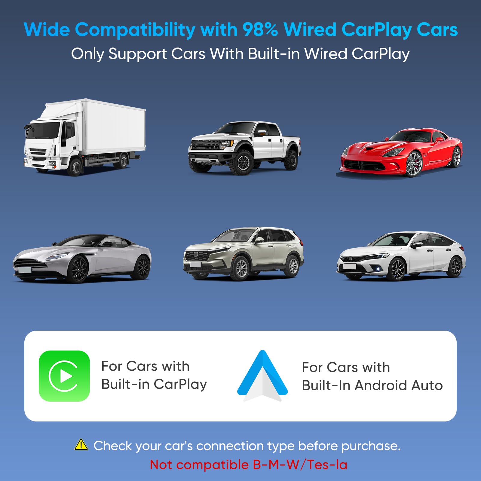 MYPIN Bezprzewodowy adapter 2 w 1 do CarPlay/Android Auto, stabilne połączenie i brak opóźnień, adapter CarPlay z przedłużaczem USB A/C, kompatybilny z iPhone/Android, czarny