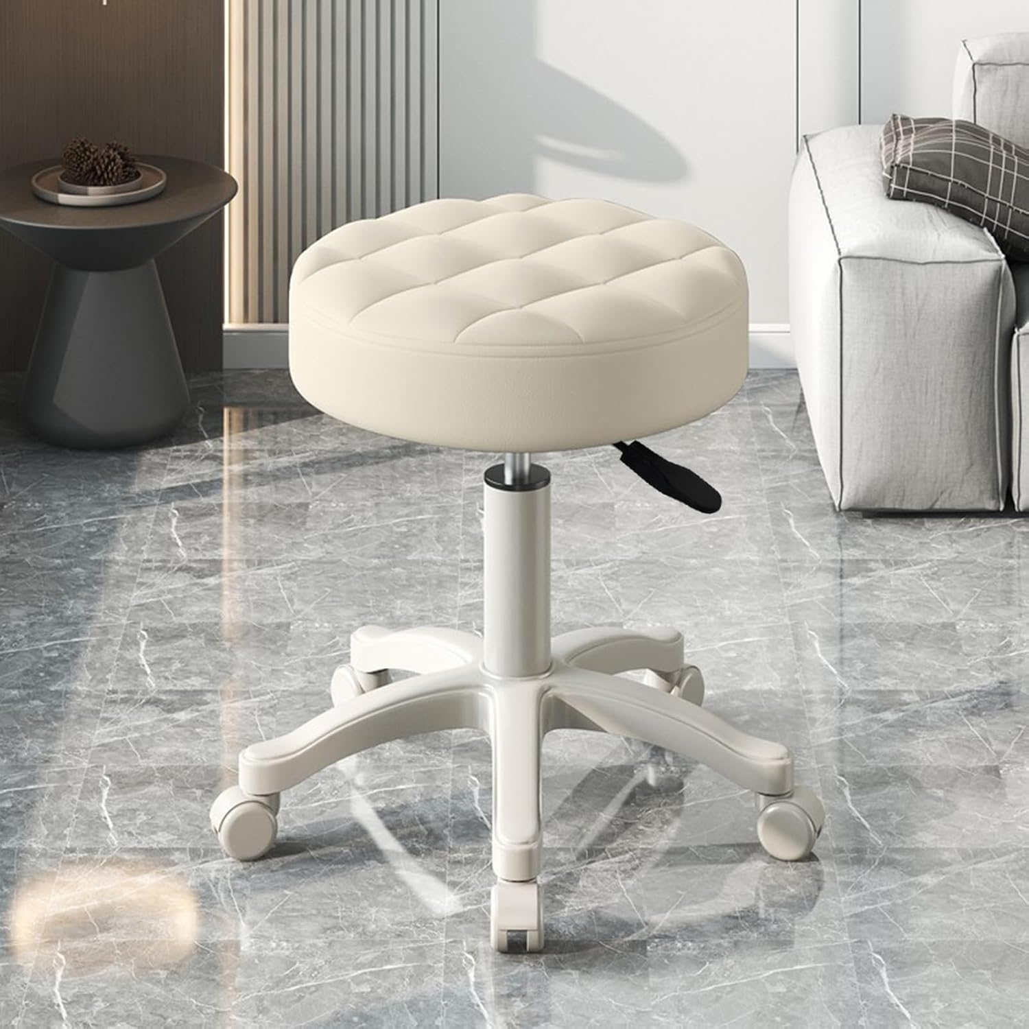 Swivel Chair Point Stool Rolling Stool with Wheels Height Adjustable 360-degree Swivel Armless Backless Drafting Work Spa Salon Bar Cafe Home Office Stool Beige