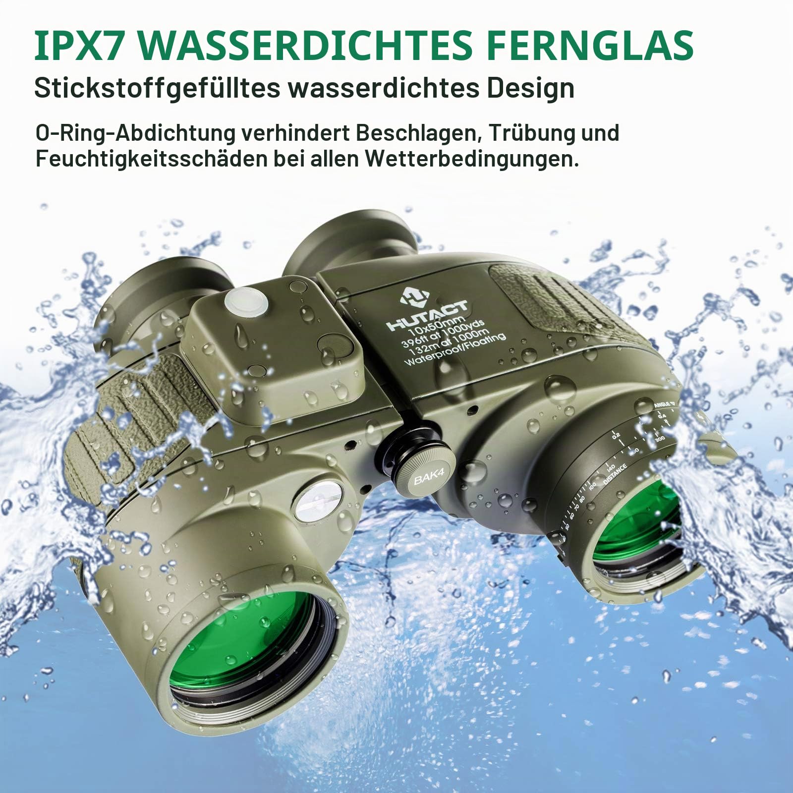 Fernglas Erwachsene 10x50 mit Entfernungsmesser und Beleuchtetem Kompass, für dDe Sicht Bei Niedrigem Licht, Vogelbeobachtung, Safari