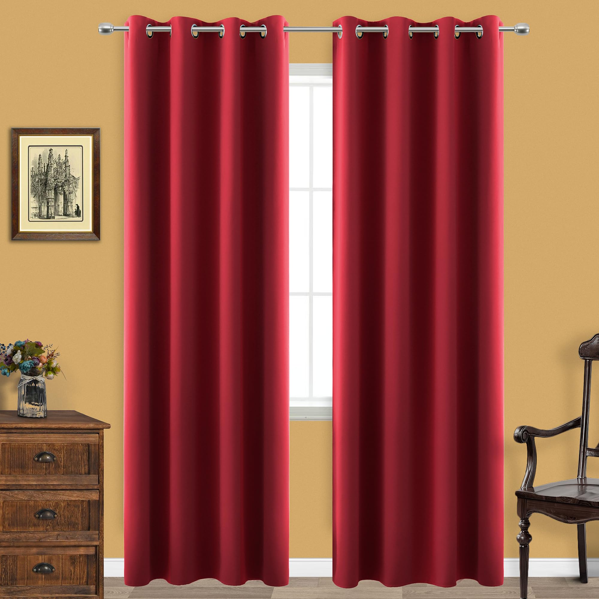 KOUFALL Christmas Curtains for Living Room,Black Out Curtain 96 Inches Long 2 Panel Set Red Blackout Decorative Window Treatments Thermal Curtains for Winter Insulated — image 1