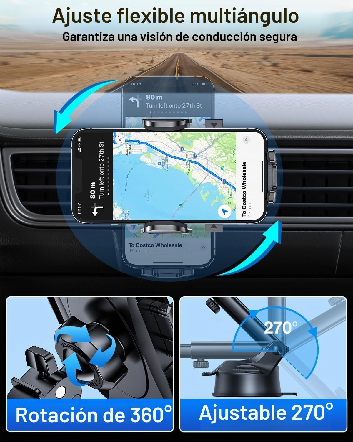 [Verdadero grado militar] Soporte para teléfono de coche 【2025 más fuerte succión y clip】 Soporte universal para teléfono celular para coche, para salpicadero, parabrisas y ventilación para iPhone 16