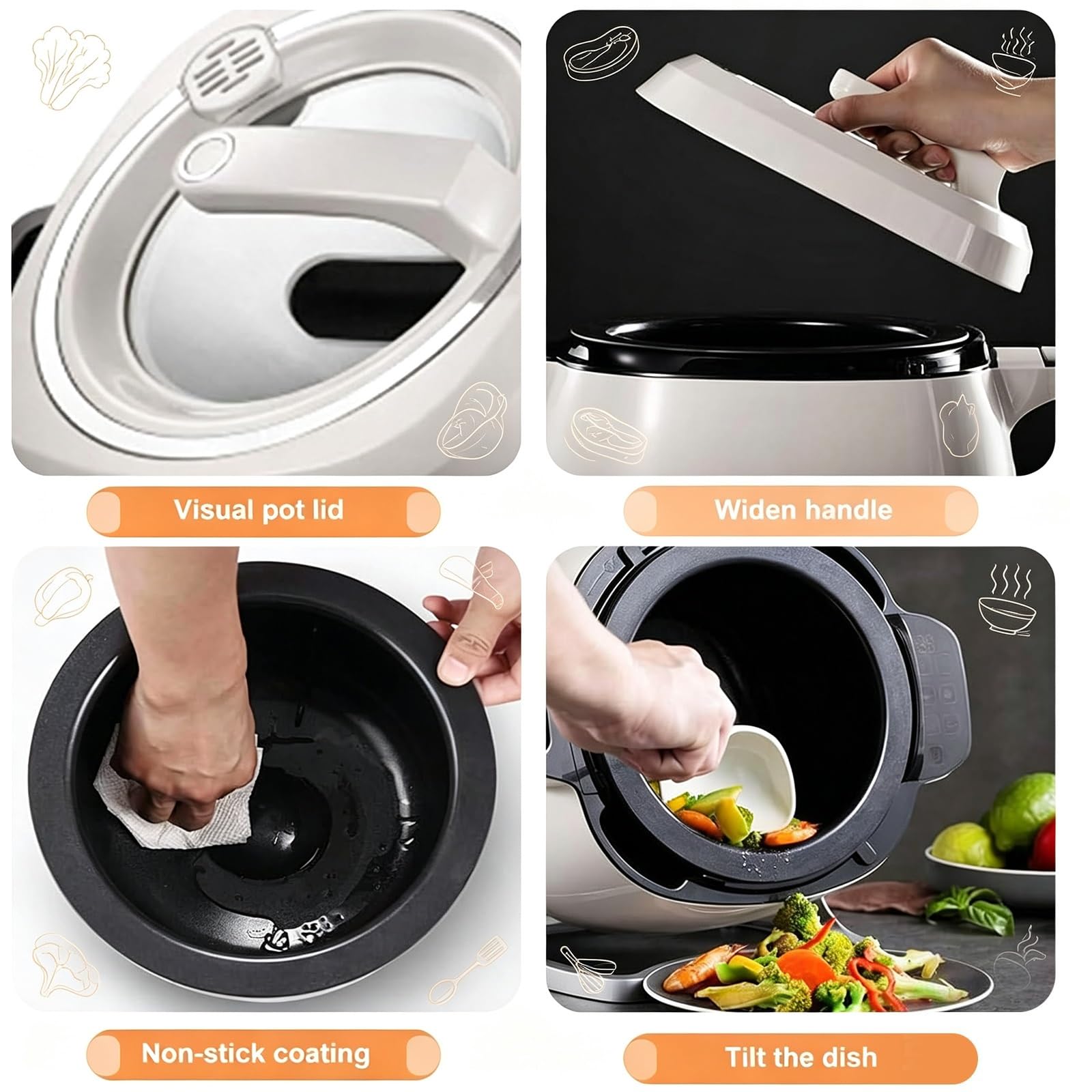 Avvio con un clic, versatile per cotture rapide. Ideale per riso fritto e piatti in umido.
