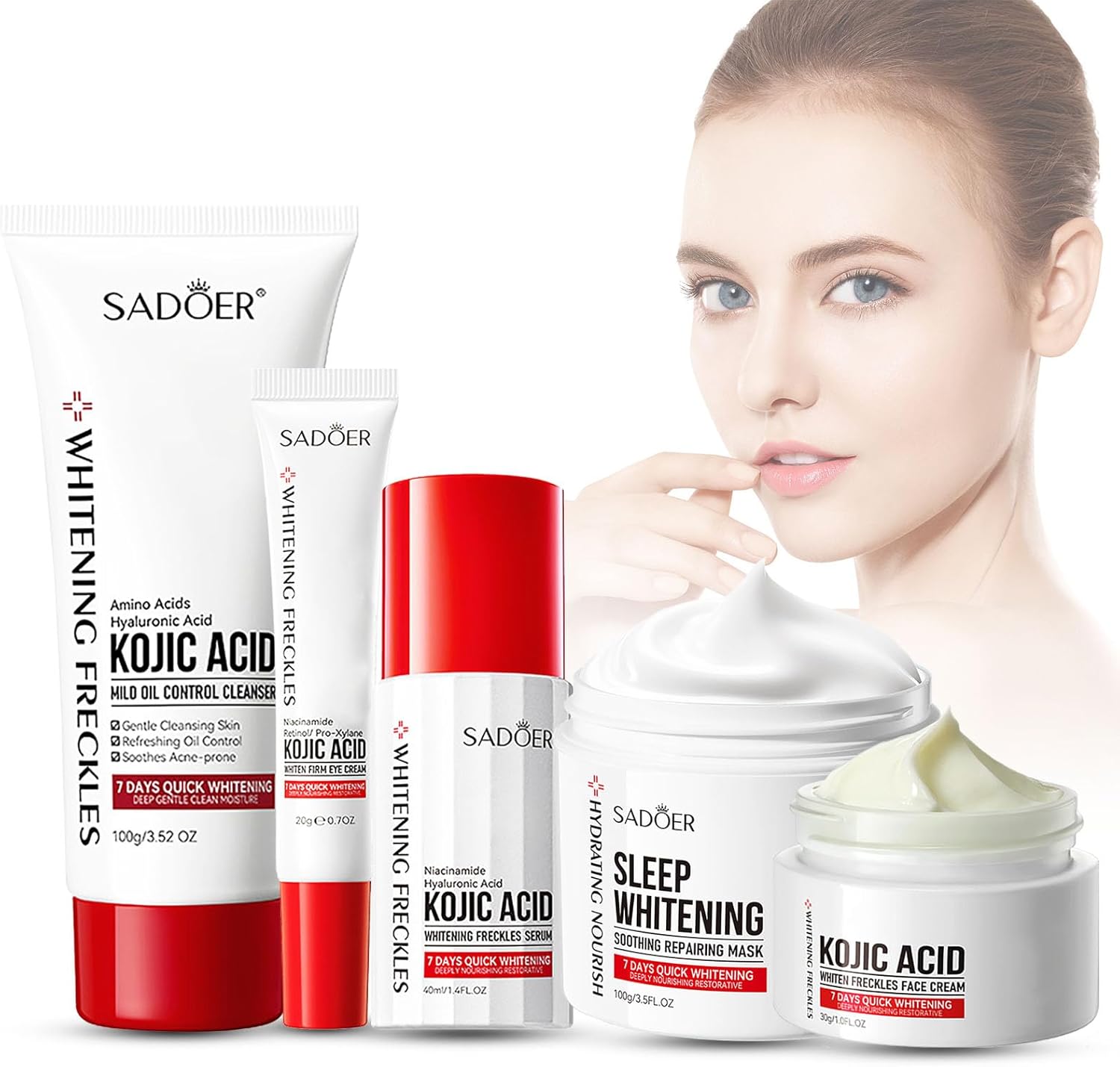 Kojic Acid Skin Care Sets & Kits – Skincare Set for Women Gifts – Skin Care Set for Face – Facial Kit with Kojic Acid Cream, Cleanser, Kojic Acid Serum, Eye Cream, Sleeping Mask – Travel Kit (5PCS)