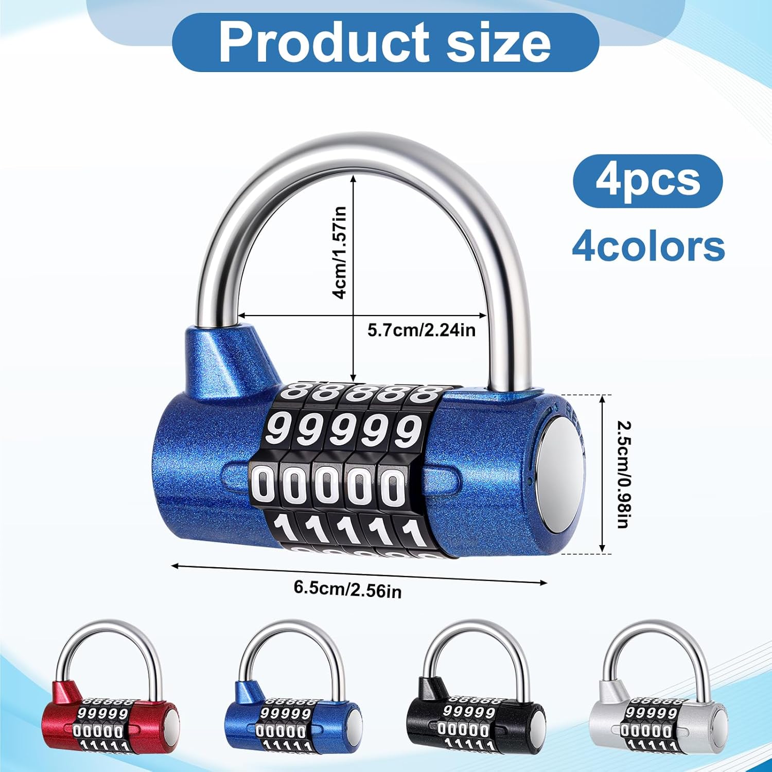 4 Pcs 5 Digit Combination Lock, Keyless Resettable Metal Lock, 5-Digit Horizontal Combination Padlock, Password Locks for Gym Locker, Sports Locker, Fence, Toolbox, Gate, Case, Hasp Storage