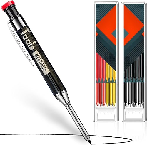 Lápiz mecánico de carpintero – Lápices de carpintero resistente, portaminas con 12 recambios y sacapuntas integrado – Soldadores y lápices de