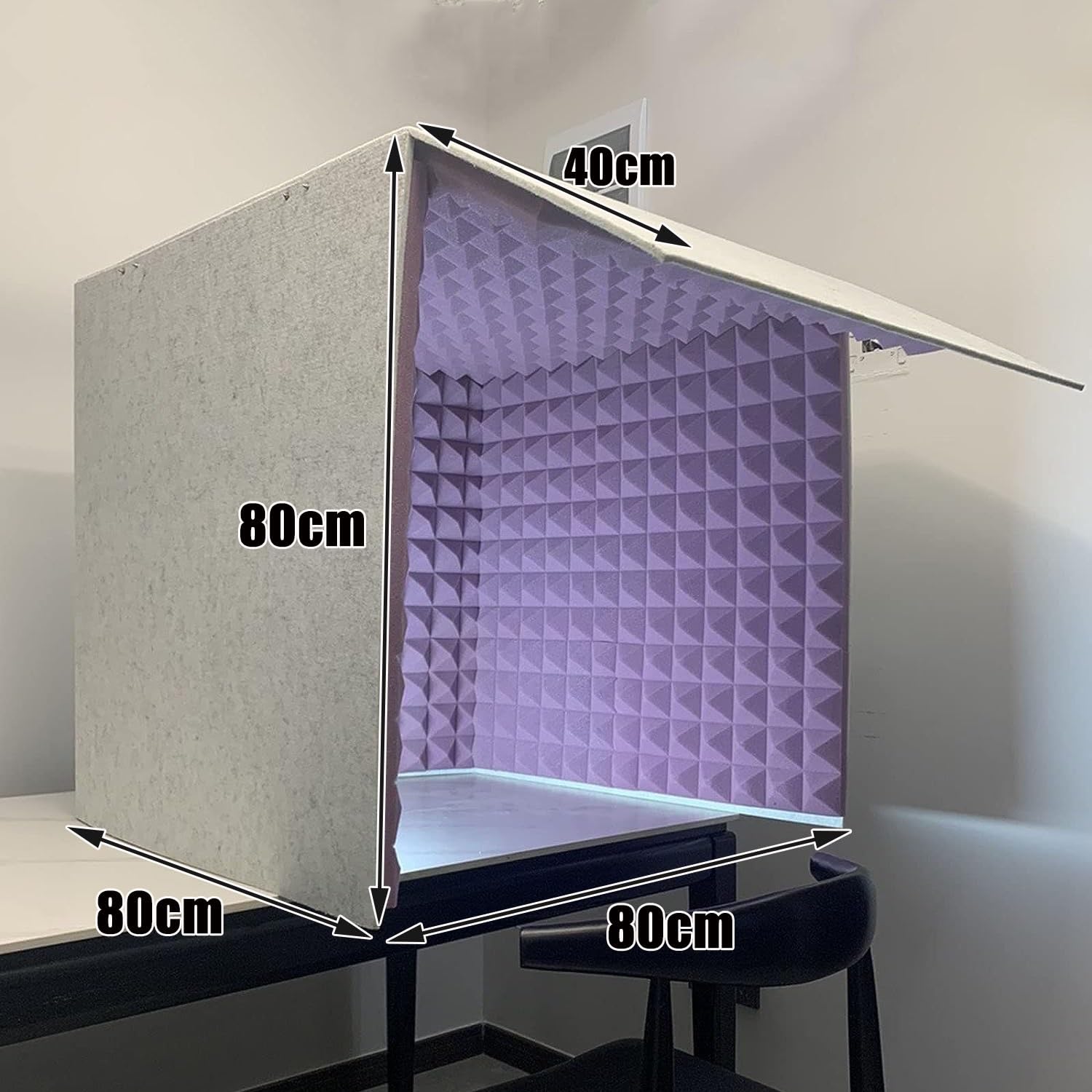 Studio di Registrazione Portatile, Cabina insonorizzata per Microfono, Copertura insonorizzata da Tavolo, Facile da Montare, ignifuga, 80x80x80 cm, Ideale per Musicisti e podcaster.