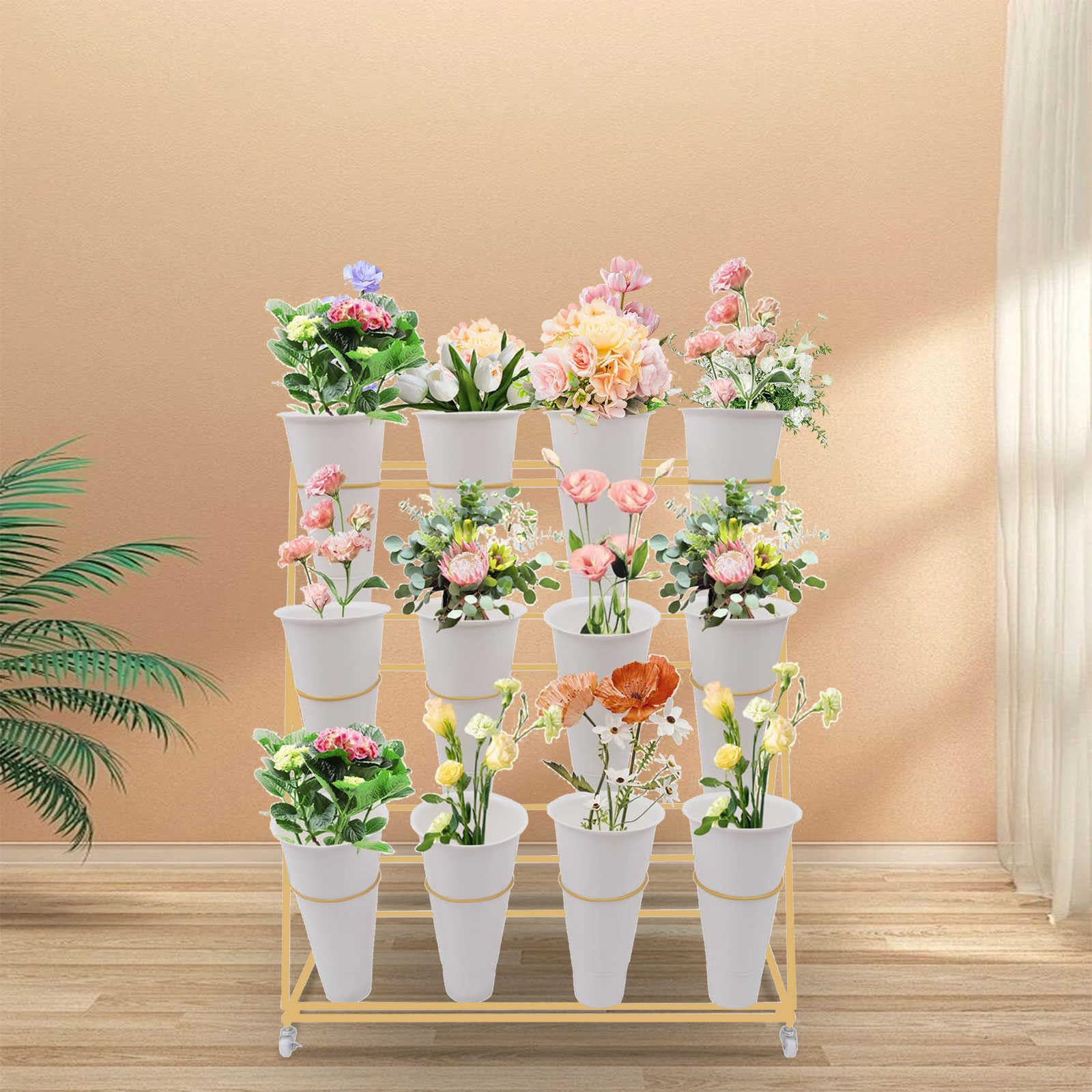 Présentoir à plantes mobile avec 12 seaux étanches amovibles