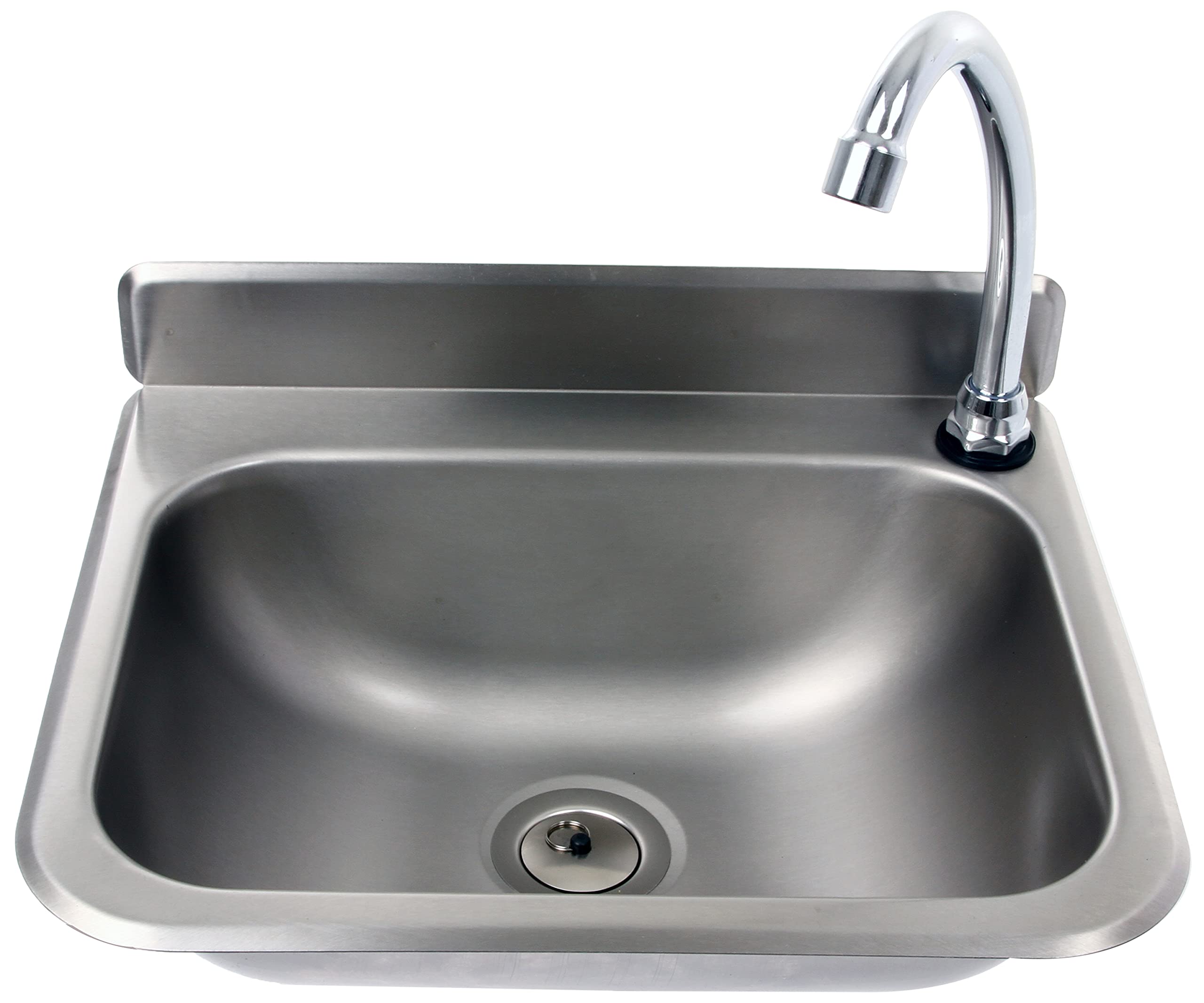 SARO ROKIA Lavamanos de acero inoxidable, accionamiento por rodilla y válvula antirretorno, montaje en pared con sifón, grifo móvil, 375 x 310 mm