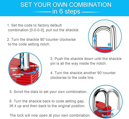 Miniatura 7 de ZHEGE Candado de combinación reiniciable sin llave para gimnasio, valla, puerta, almacenamiento, habitación (rojo)