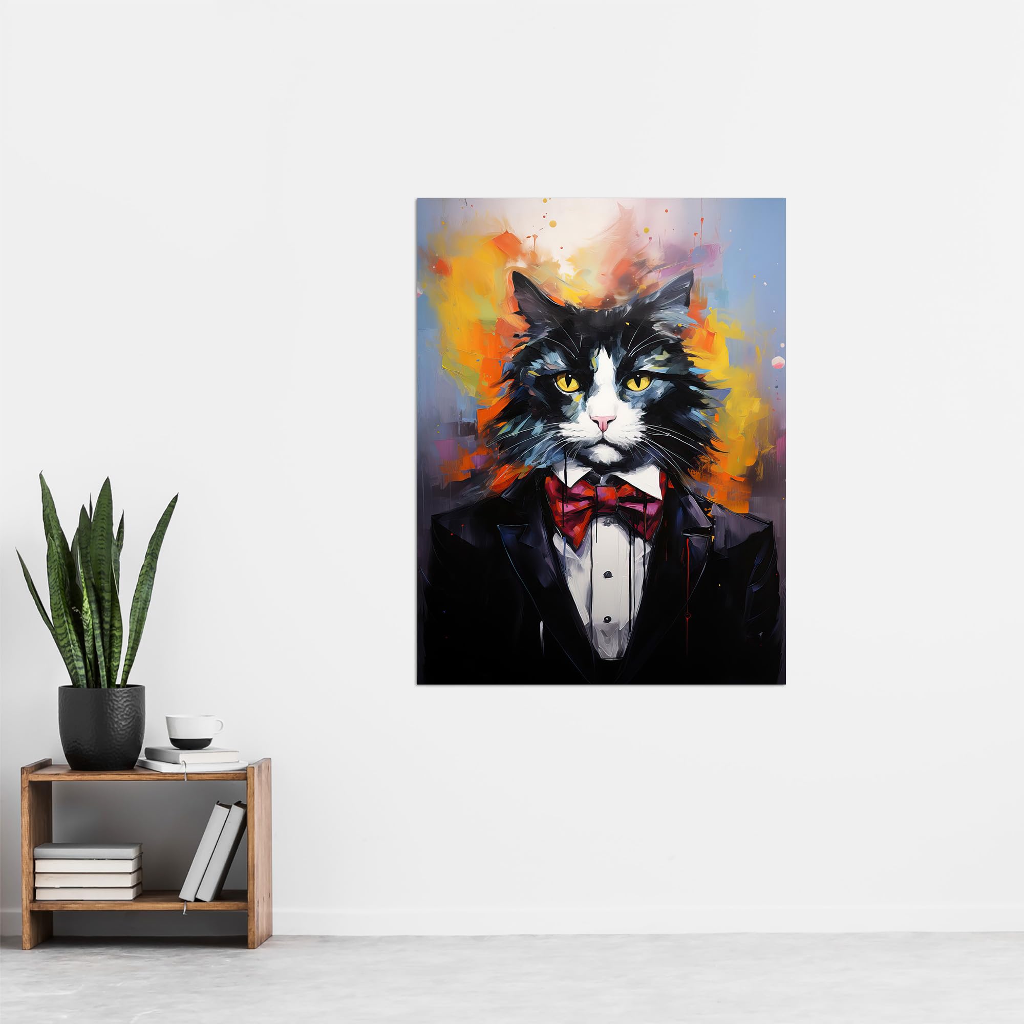 Artery8 Tuxedo Cat Lover Gift Black White Pet Portrait Artwork Painting Extra Large XL Wall Art Poster Print - Image 4