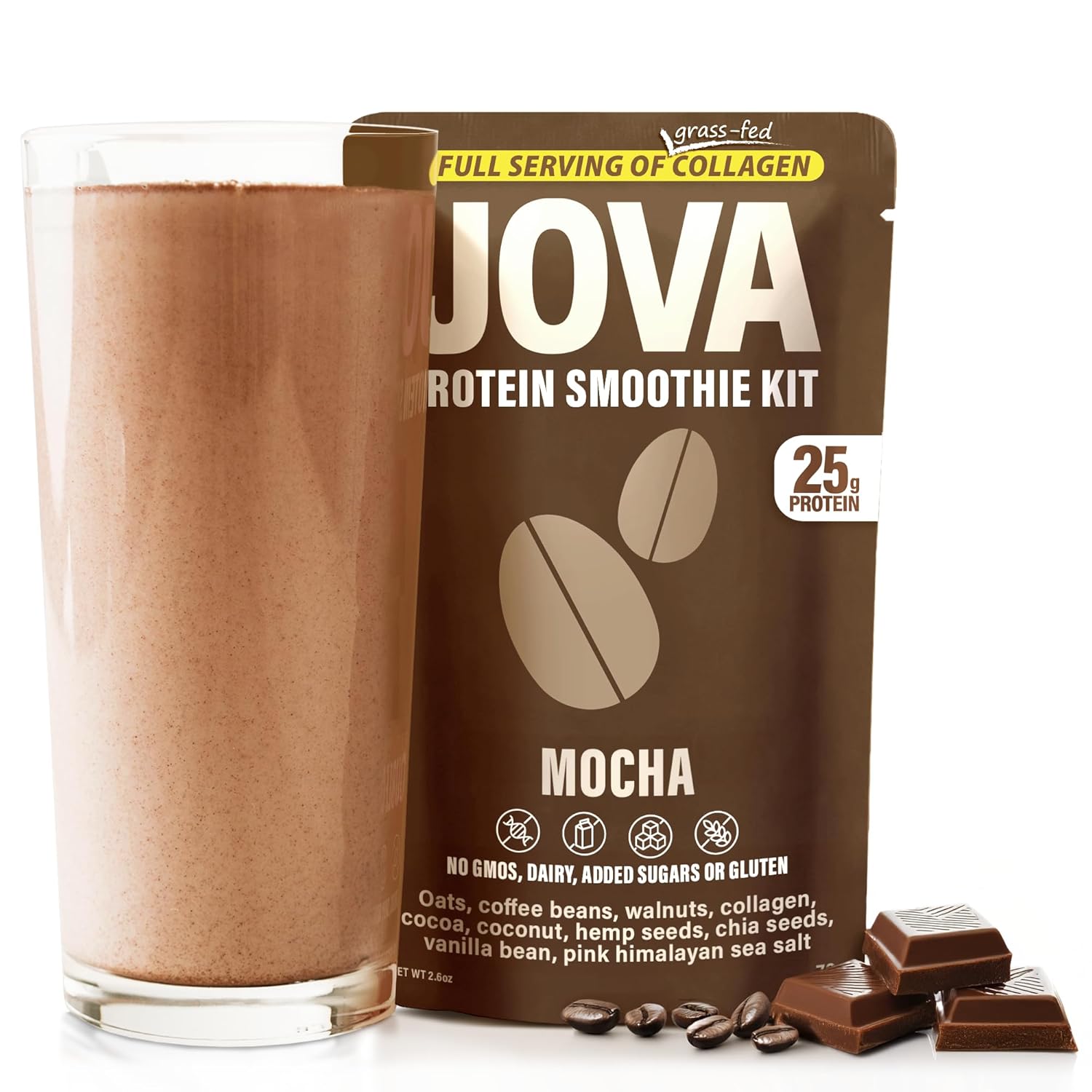 JOVA Mocha Protein Smoothie Kit | 25g Protein, 8g Fiber | Real Whole Food Ingredients | Delicious Mocha Flavor, No Sugar Added | Non-GMO, Gluten-Free | 6-Pack | Made in USA