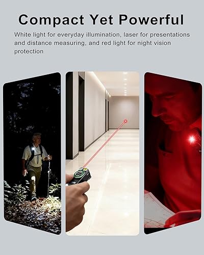 Miniatura 2 de Linterna EDC 4 en 1 con medición láser, haz láser rojo, contador de golpes de golf, 500 lúmenes IPX6 impermeable recargable con clip de luz con