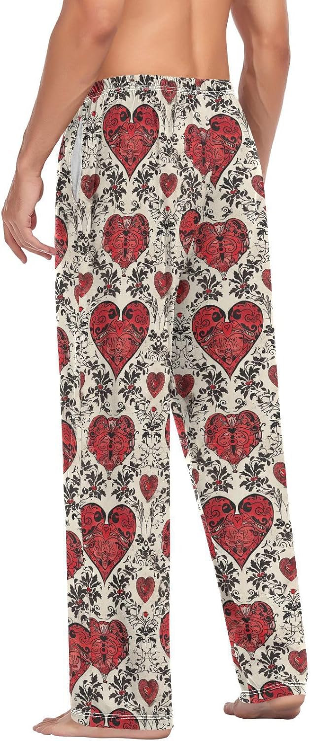 ALAZA Red Heart Gothic Men's Sleepwear Mens Pajama Pants Bottoms with Pockets, S