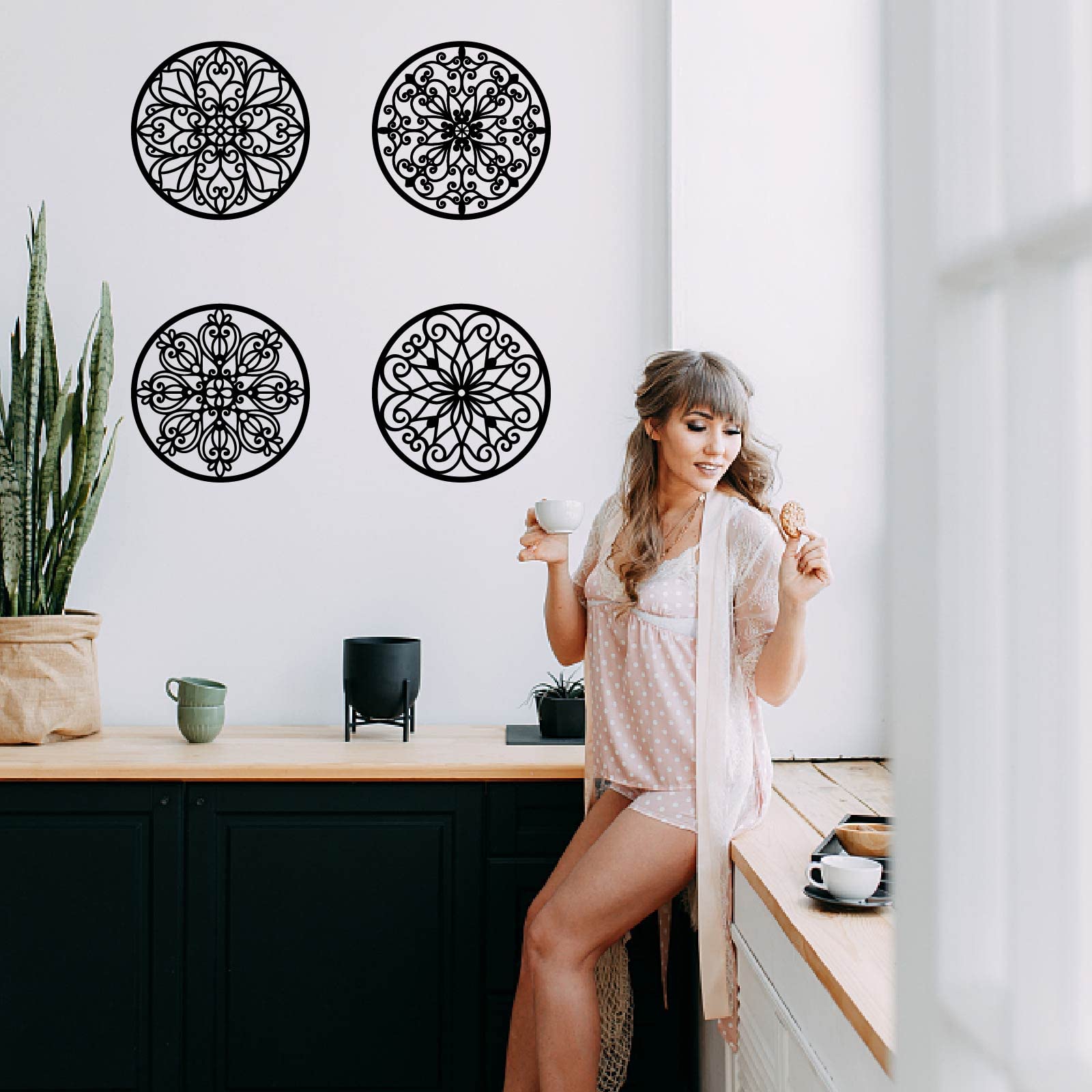 4 Decoraciones De Pared De Madera De Mandala Negro - 30 Cm Cada Una, Para Yoga, Meditación O Decoración Zen