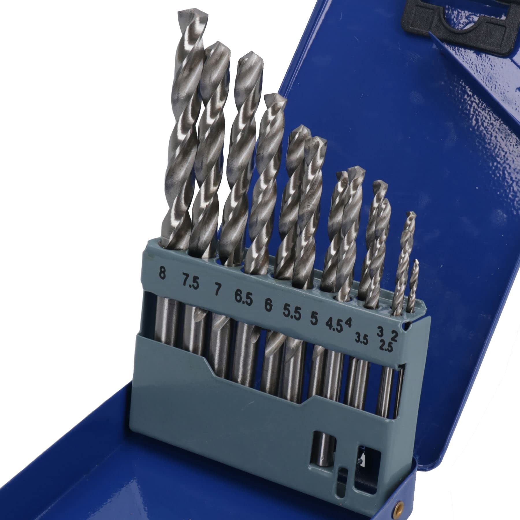 HSS-G Metrisches Spiralbohrer Bohrerkassette, 13-teilig, Split Point Bohrer, Metall, Kunststoff, Kupfer, 2 mm – 8 mm