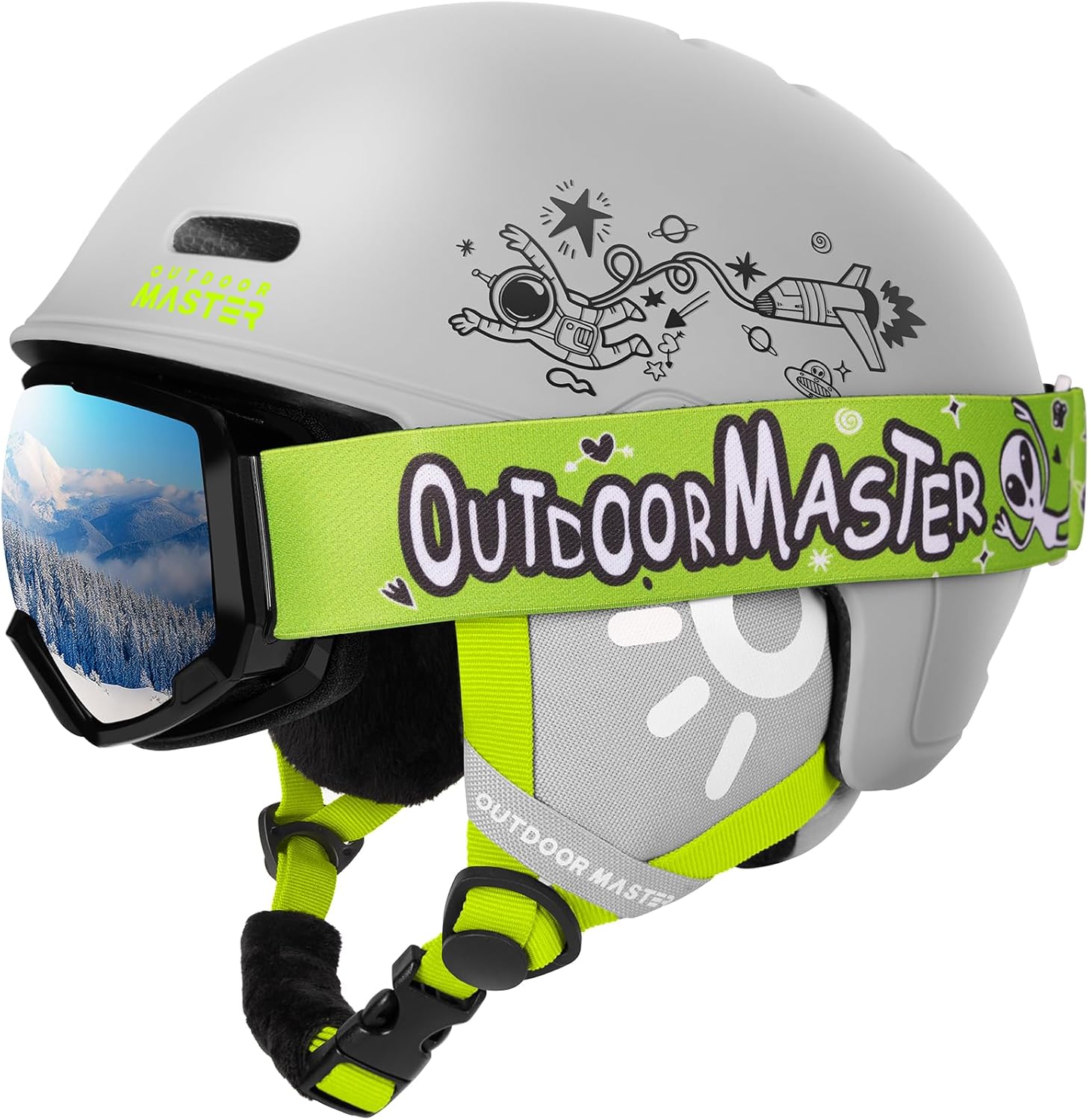 OutdoorMaster Kids Ski Helmet and Goggles Set, Snowboard Helmet, Durable PC Shell & EPS Foam, Snow Helmet 12 Cooling Vents, Dial Fit Skiing Helmet, Safety-Certified Snow Sport Helmets for Boys & Girls