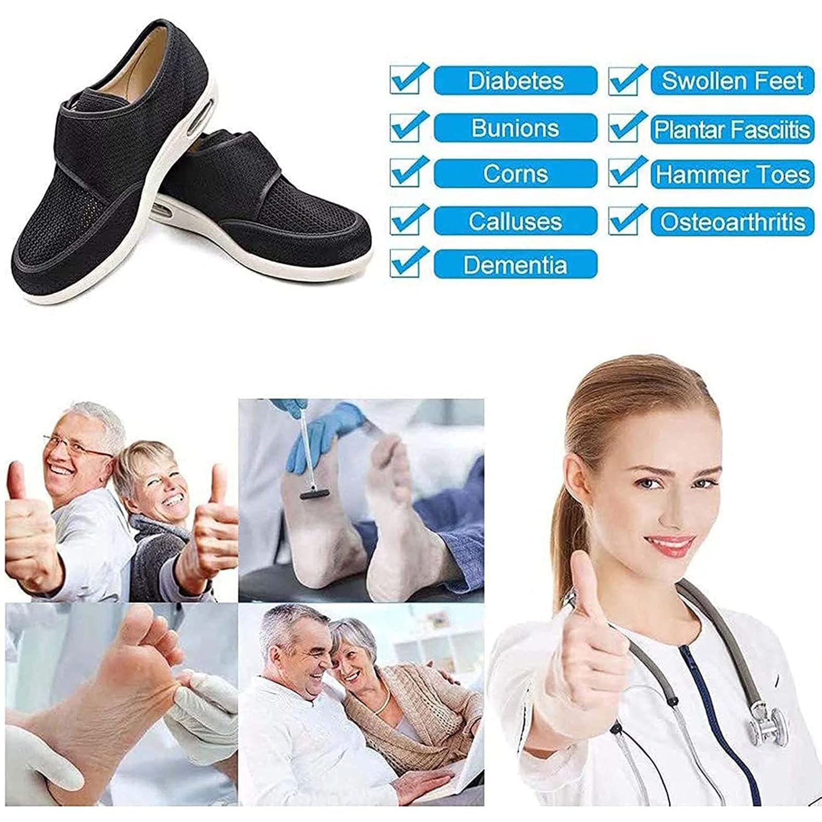 Buty medyczne na opuchnięte stopy, obuwie chirurgiczne, buty ortopedyczne, regulowane, bardzo szerokie szerokości, buty cukrzycowe, mężczyźni z opuchniętymi stopami damskie