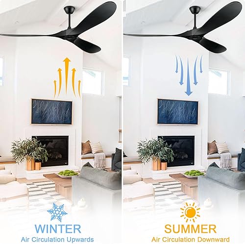 Miniatura 6 de ABZ Ventiladores de techo sin luces, ventiladores de techo modernos de 72 pulgadas sin luces con control remoto, ventiladores de techo negros de