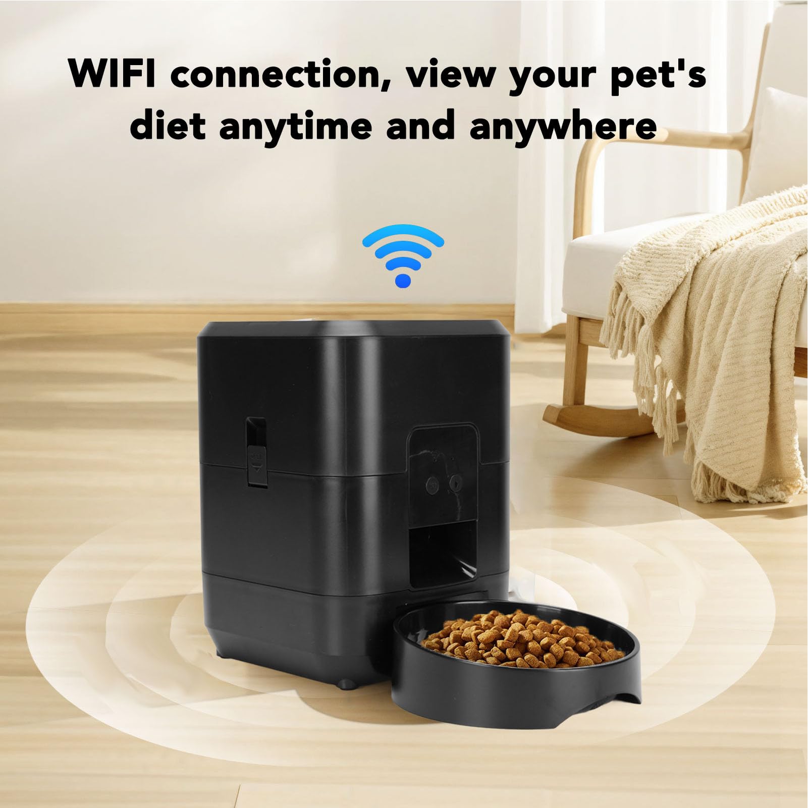 Automatischer Katzenfuttermittel, WiFi Dog Troy Food Spender mit Zeitgesteuerter Fütterung, Portionskontrolle, Haustier Auto Feeder für Katzen Kleine Hunde Haustiere (Black)