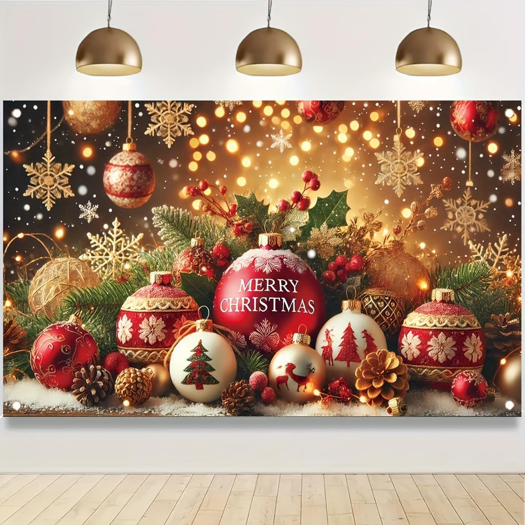Christmas Party Decoration 71x43 Inch Merry Christmas Ball Ornament Pine ConeSnowflake Gift Box Holly Bell Holiday Scene ndoor Outdoor Xmas Celebration Decor
