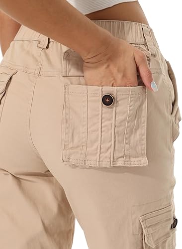 Miniatura 9 de Pantalones cargo de trabajo para mujer, de algodón, con 8 bolsillos, informal, estilo de combate militar