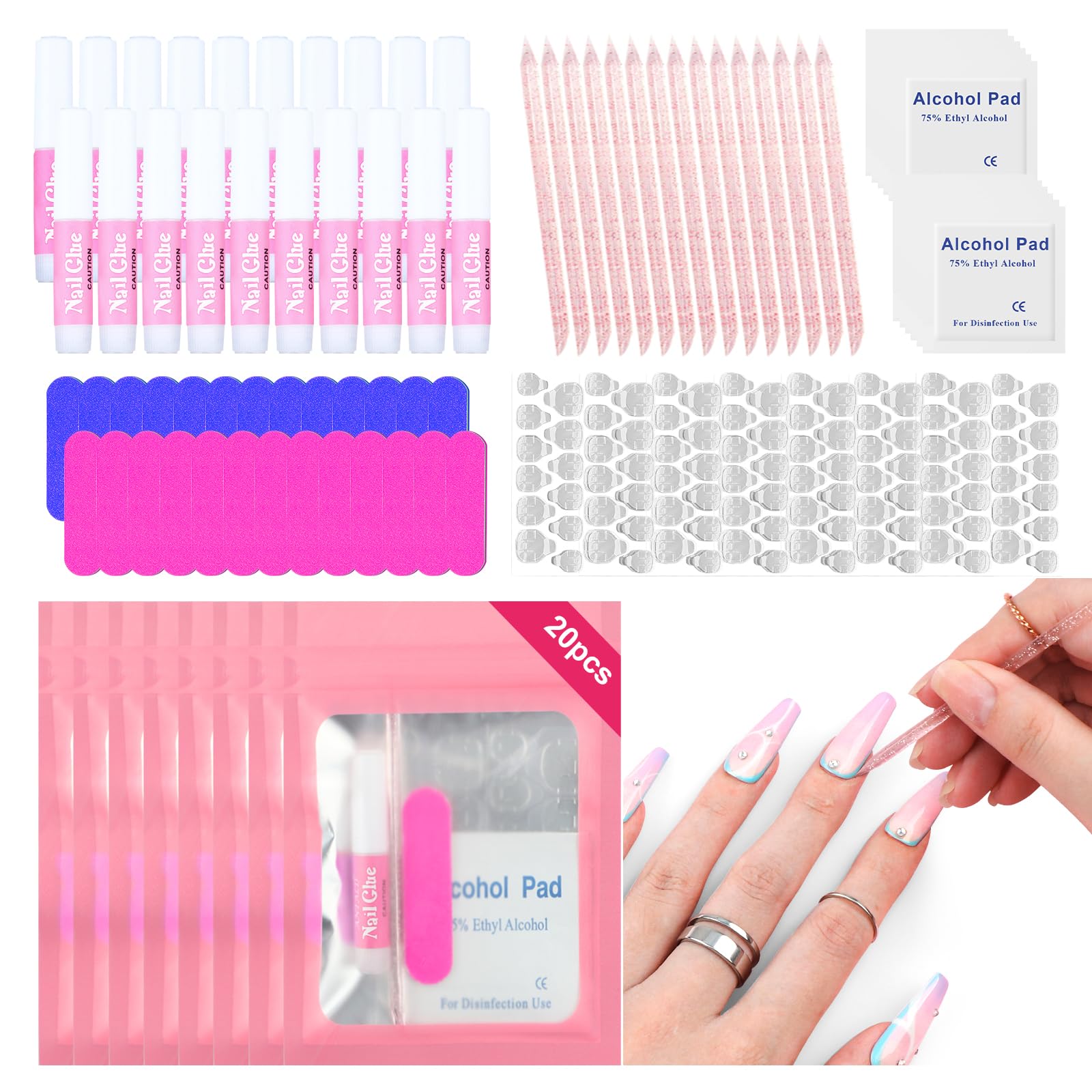 Sponsored Ad - SAVILAND 20PCS Press on Nail Tool Kit: Nail Prep Kit with Nail Glue, Adhesive Tabs, Mini Nail File, Acrylic Sticks, Prep Pads for Press on Nail Art Starters Press On Nail Packaging for Salon Business