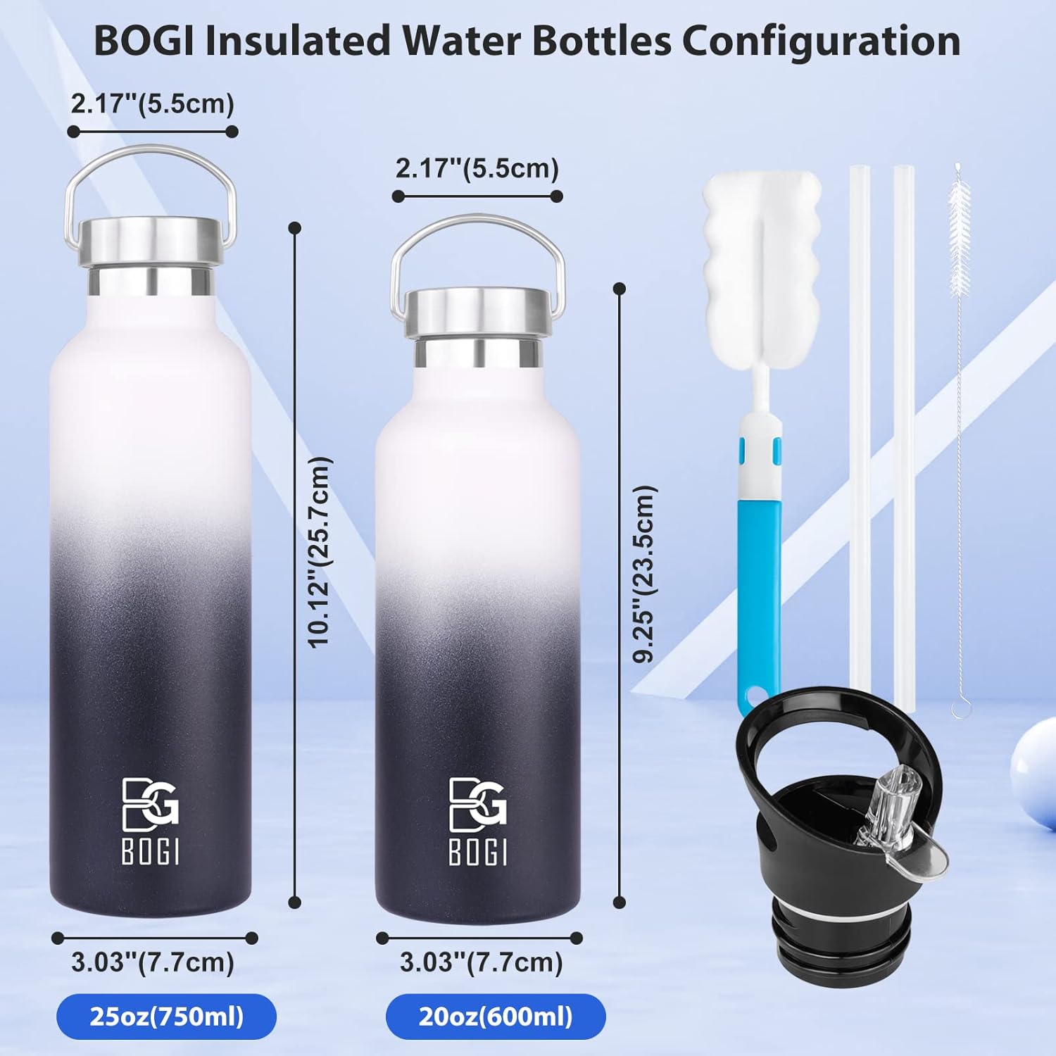 BOGI 20oz Insulated Stainless Steel Water Bottle with Straw and Handle - Leakproof, BPA Free for School, Fitness, Outdoor Sports - White - Image 2