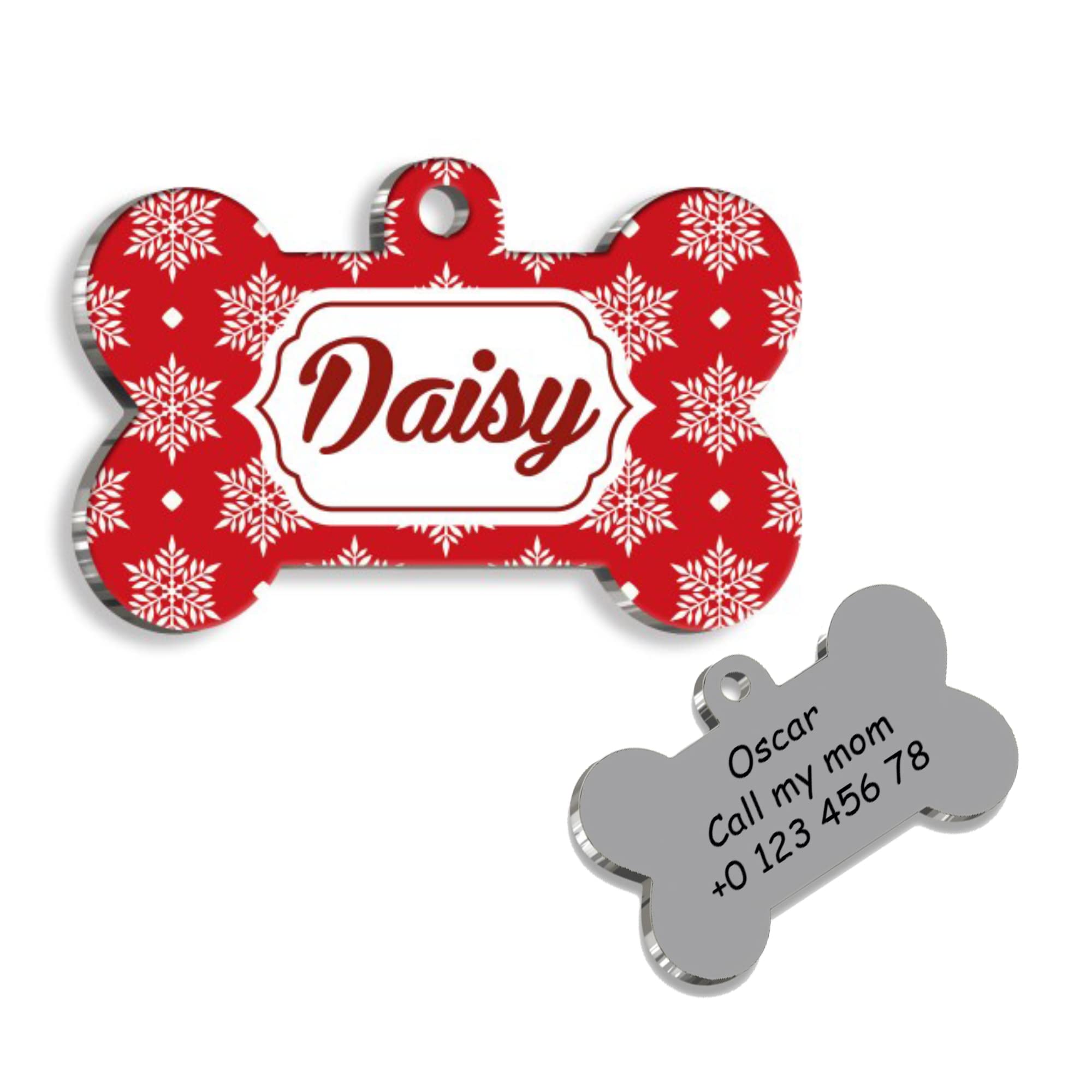 Red Snow Bone Personalized Dog Tag - Custom Name Tag - ID Tag for Dog & Cat - Customized Pet Tags - Dog Name Tag - Cat Name Tag - Engraved Dog Tag