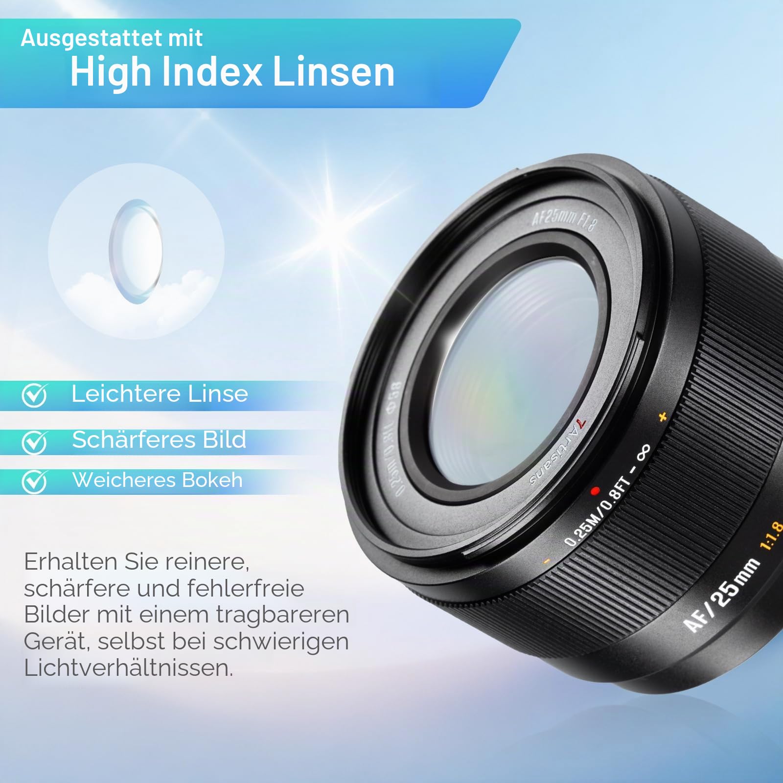 7artisans AF 25mm F1,8 APS-C E-Objektiv, 180g, große Blende, Autofokusobjektiv mit Gesichts-/Augenerkennung, kompatibel mit Sony E Mount A6000/A5000/A3000/A6700