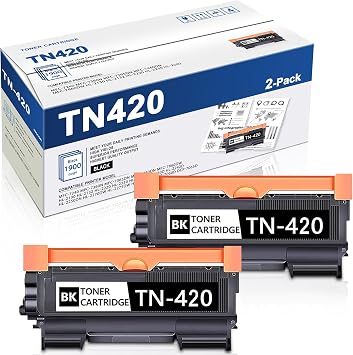 2 Pack TN420 TN-420 Toner Cartridge Black Replacement for Brother TN 420 to use with HL-2270DW 2280DW 2230 2240 MFC-7360N 7860DW 7065DN Intellifax 2840 2940 Printer Toner