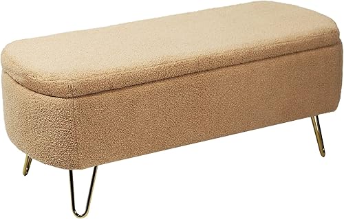 Miniatura 8 de Banco otomano de almacenamiento para el extremo de la cama, moderno banco de entrada de piel sintética tapizado acolchado con almacenamiento y patas