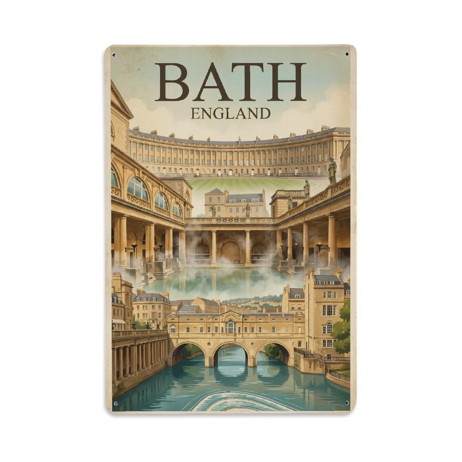 England Bath Travel Retro Metal Tin Sign Plaque Wall Decor for Cafe, Club Bar, Office, Garden Metal Poster 8x12Inch