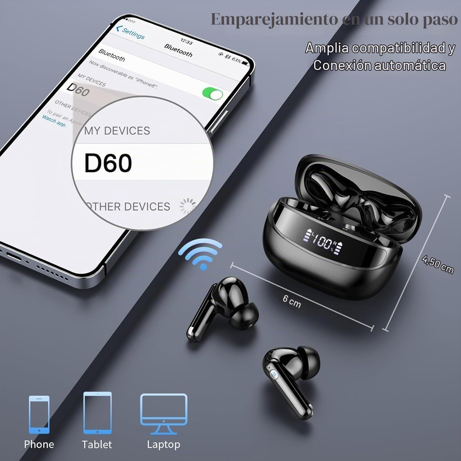 Auriculares Inalambricos Bluetooth 5.4, Auriculares Bluetooth HiFi Estéreo con HD Mic, Auriculares IP7, Mini Cascos Inalambricos con LED Pantalla, Reproducción de 40H, para Deportivos Trabajos