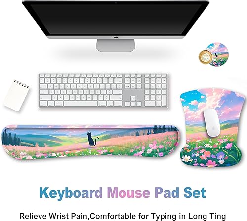 Miniatura 10 de ArtSo Reposamuñecas para teclado y alfombrilla para mouse con soporte para muñeca, alfombrilla ergonómica para mouse, duradera, cómoda, ligera para