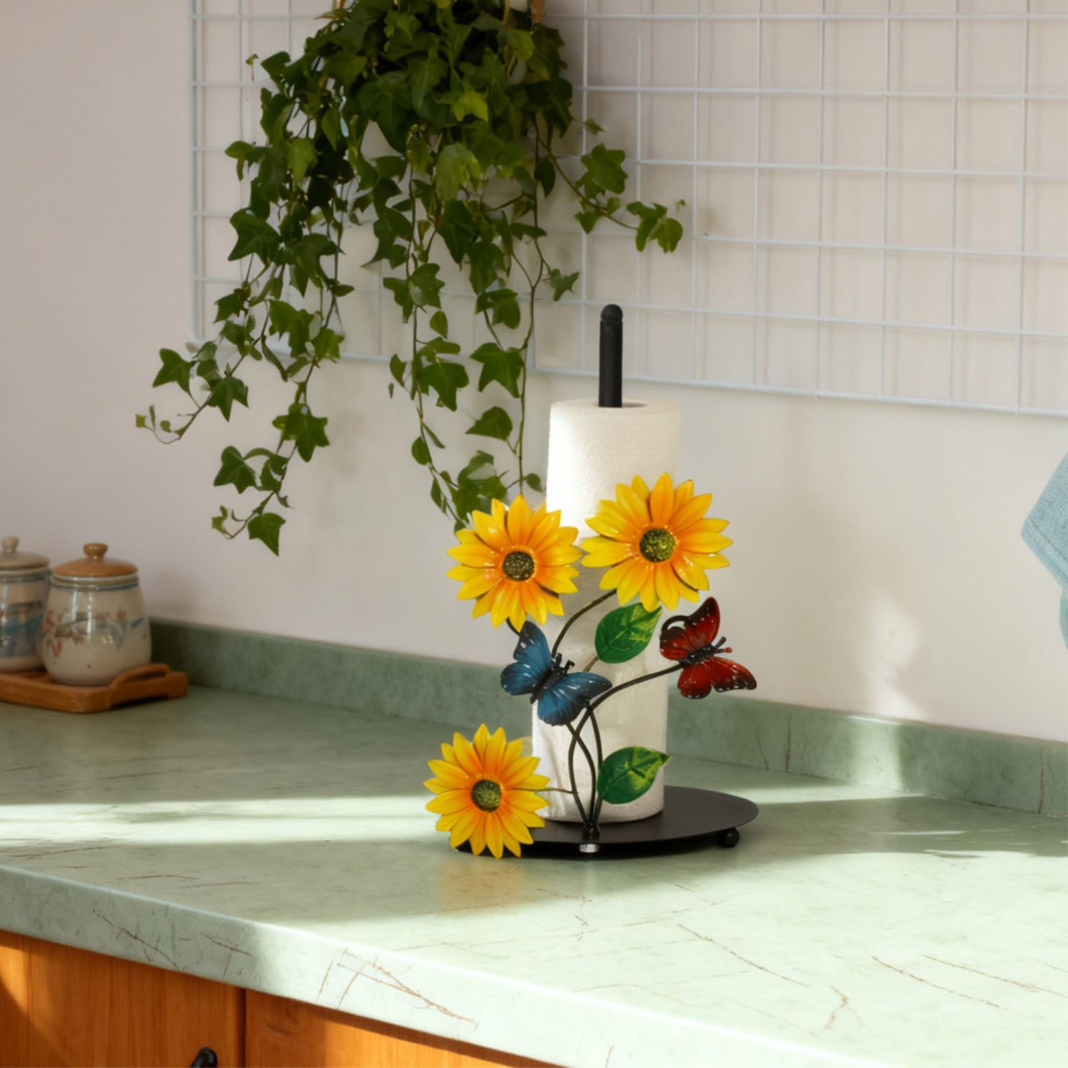 Dispenser Per Rotoli Da Cucina, Portarotolo Da Cucina In Piedi, Supporto Per Rotolo In Piedi, Portarotolo Da Autoportante Nero - Piccole Api Girasole In Ferro, Decorazione Creativa per Casa