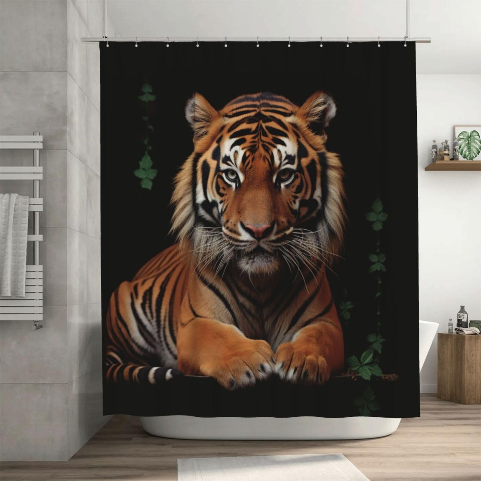 Rideau de douche imperméable tigre et pattes 183x183cm avec 12 crochets pour salle de bain