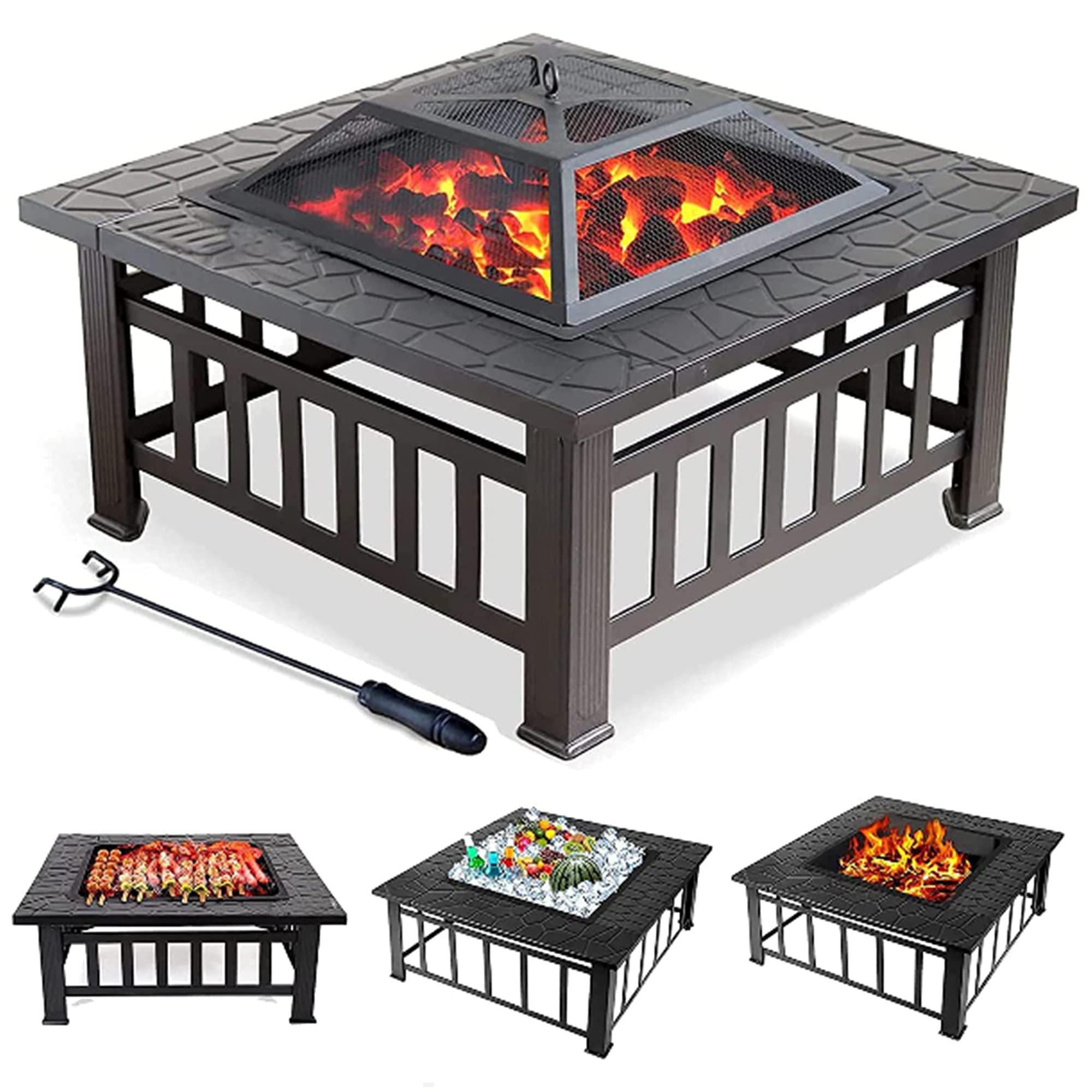 Amazon.com : Large Outdoor Fire Pits, 32in Square Bonfire Firepit