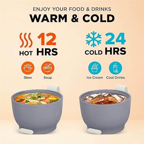 Miniatura 3 de ENERGIFY Tarro de comida aislado al vacío. Tazón grande de 24 onzas con cuchara plegable, taza. Boca ancha para mantener bebidas calientes y frías,