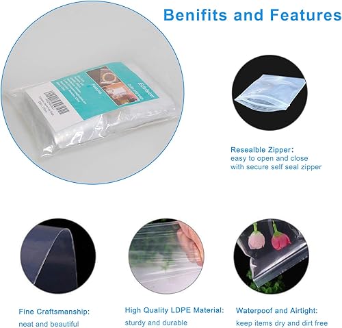 Miniatura 4 de Edvision Bolsas de plástico de 5 x 7 pulgadas, 200 bolsas de polietileno transparentes con cierre resellable de 2 mil, bolsas de almacenamiento
