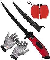 Vista 1 de Juego de cuchillos de filete de pesca, cuchillo de filete profesional de acero inoxidable de 7 pulgadas para peces, con afilador y guantes Rojo