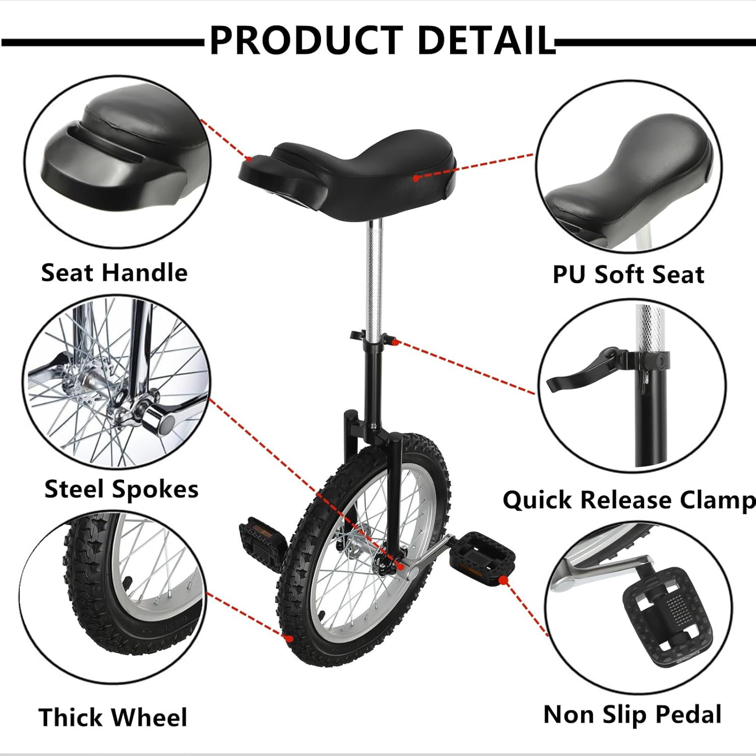 Gdrasuya10 16 Inch Wheel Unicycle with Steel Frame Rim Tire Wheel Cycling Wheel Unicycle Height Adjustable Wheel Unicycle Bike for Adults Outdoor Sports Daily Fitness Health (16"/Black)