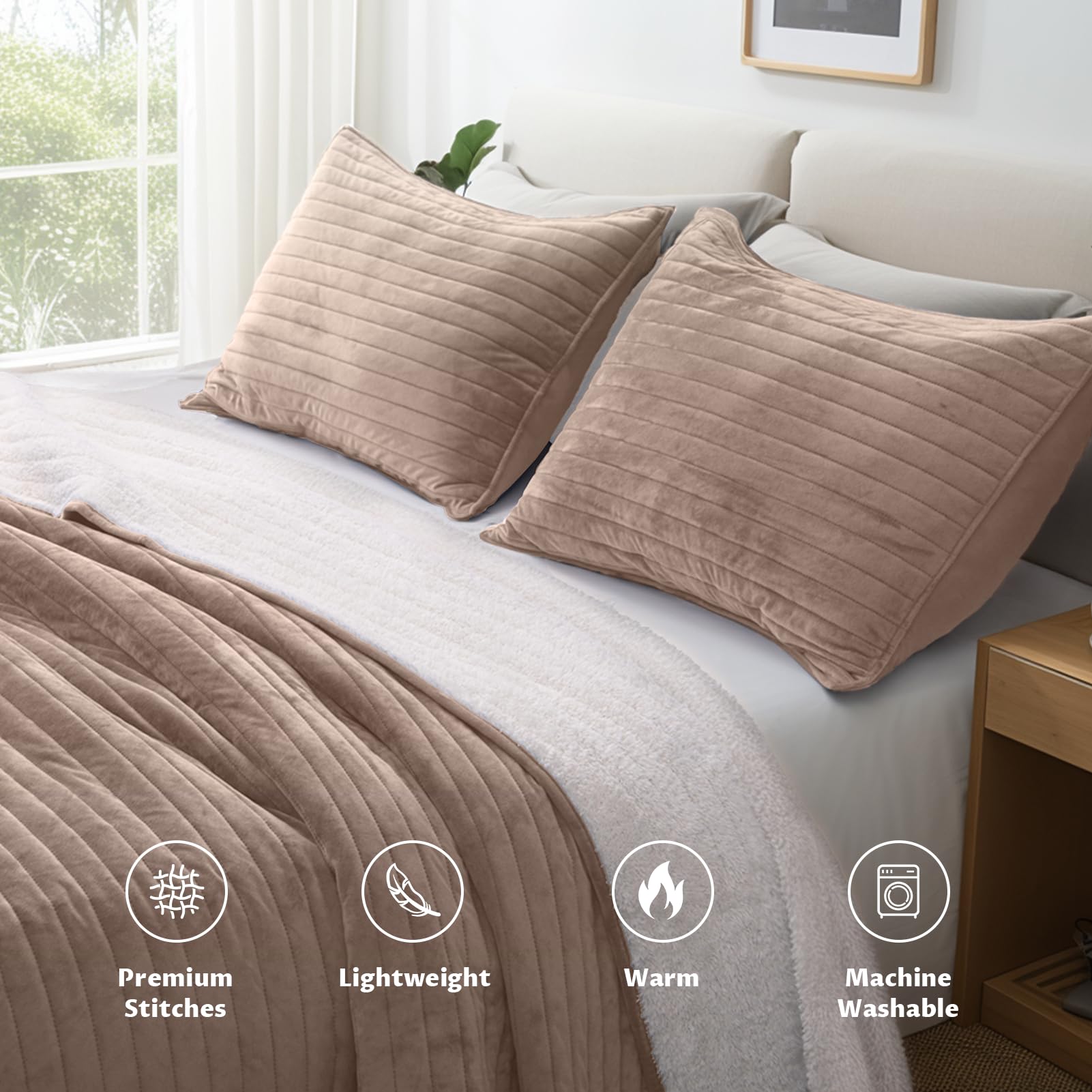 KASENTEX Set copripiumino in velluto felpato dal design sontuoso, con pile reversibile in microvisone Sherpa, biancheria da letto lussuosa, morbida e calda, lavabile in lavatrice (marrone talpa, king