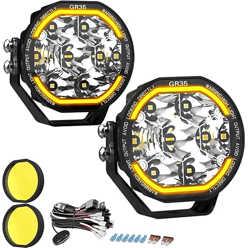 LED Pods 2Pcs 66W 7400LM Hyperspot Off Road Lights Super Bright White Spot & Amber Flood Combo Work Lamp for Truck Jeep ATV UTV SUV Pickup Boat 4x4