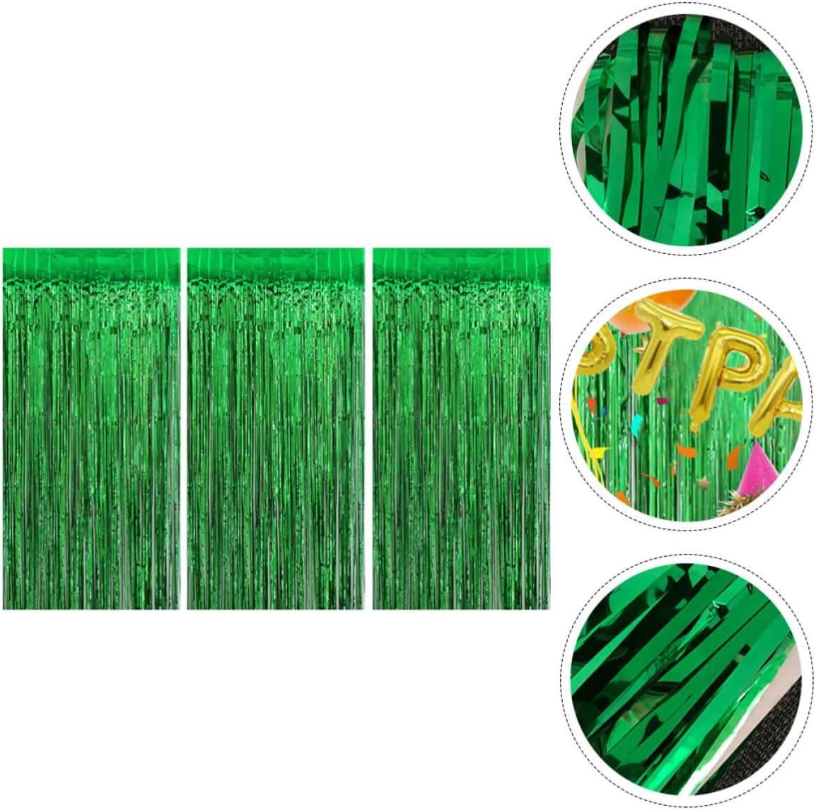 Tinsel Fringe Curtain Backdrop Green Plastic 2x1m 3pcs | St Patrick Theme, Holiday Wall Layout Decor, Beautiful Stylish Festive Style