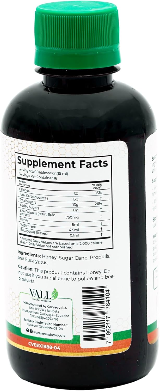 Vall-Eucamiel - Eucamiel Oral Solution - 8 fl oz (240 ml) - Eucalyptus Flavor - Supports Natural phlegm Expulsion and soothes Throat for Everyday Respiratory Comfort